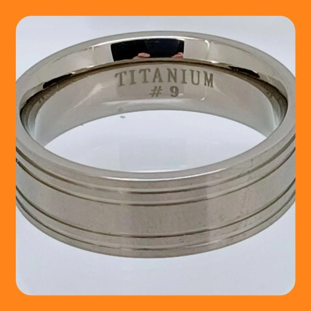 Vintage Titanium 7mm Comfort Fit Grooved Band Ring Size 9 New‎ Old Stock Y2K